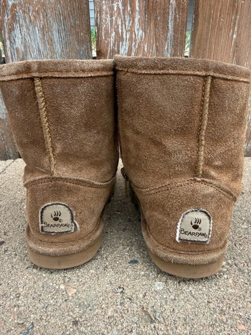 BEARPAW Kids Elle Brown Tan Suede Wool Side Zip Boots Size 8
